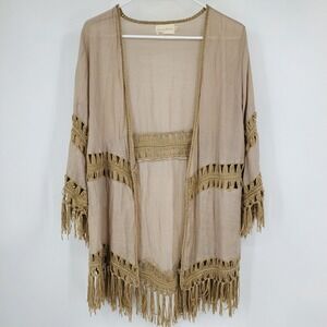 Dreamers Tan Festival Western Boho Hippie Chic Cottagecore Gypsy Fringe Kimono M